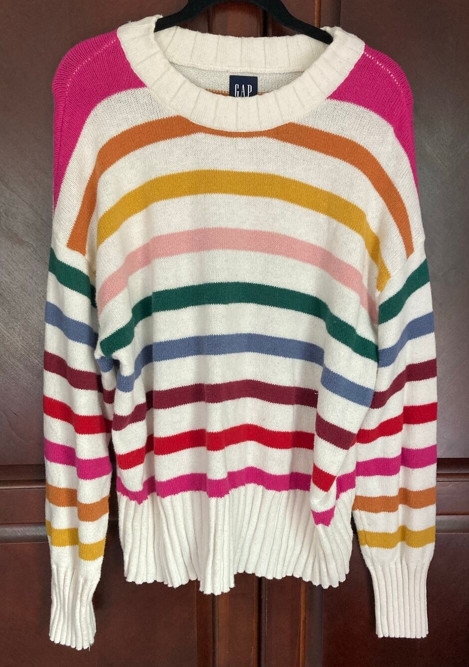Gap - Cozy Preppy Rainbow 90s Vintage Style Striped Crewneck Sweater - XL